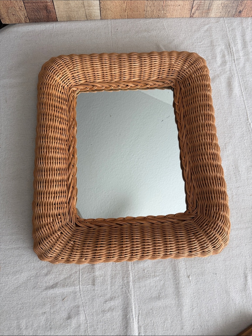 Vintage Rectangular Wicker Rattan Wall Mirror Honey Color